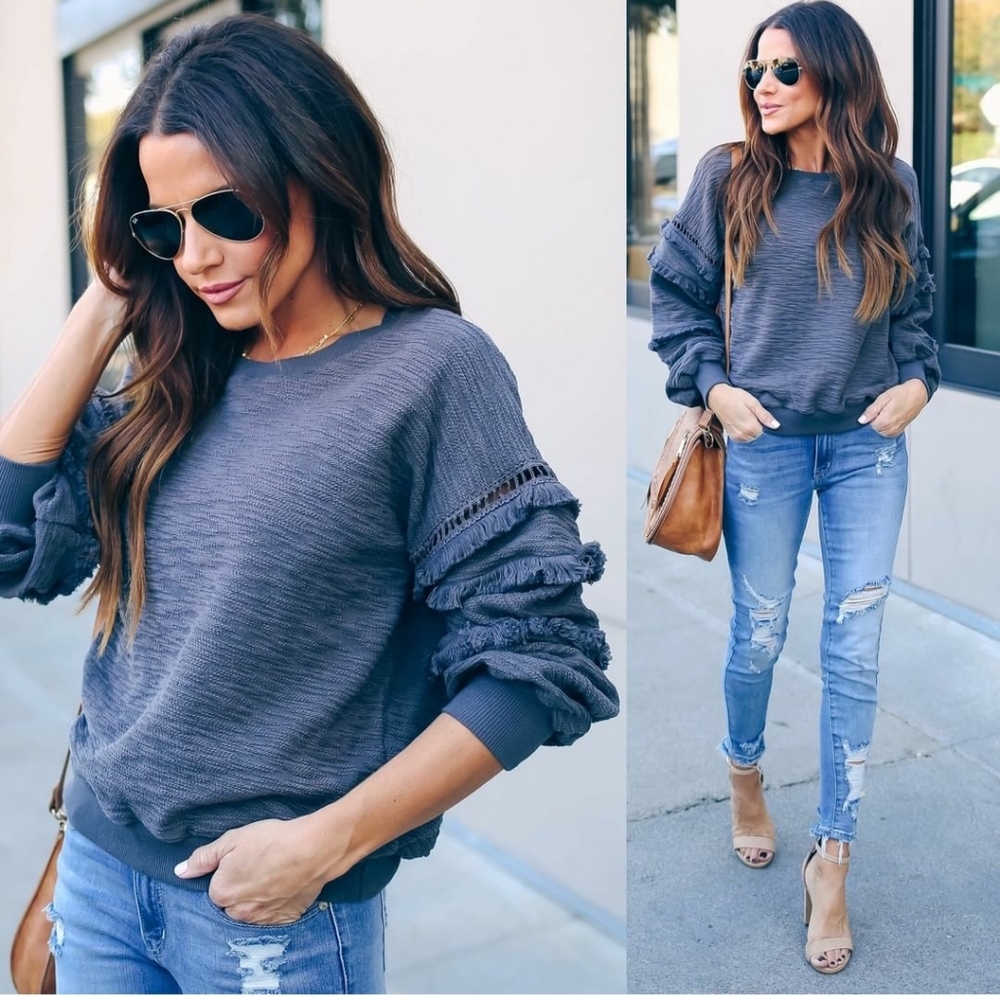 VICI Cotton Fringe Sweatshirt - Charcoal